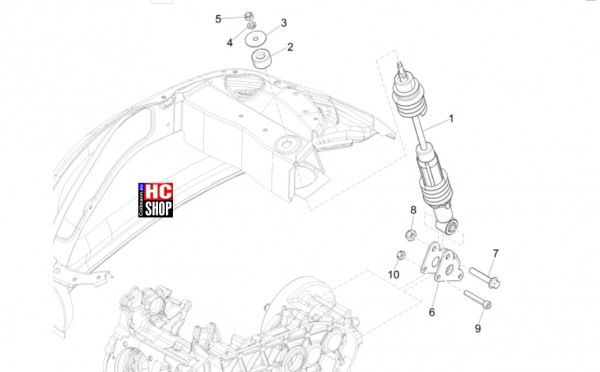 Vespa Primavera 125 TECH E5 - Radaufhängungen - Hintere Radaufhängung-Stoßdämpfer
