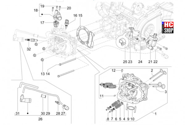 Piaggio MP3 310 HPE Sport E5+ - Motor - Einheit Kopf-Ventil