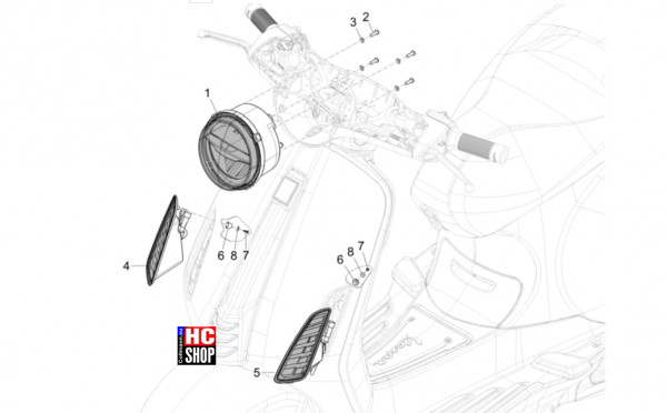 Vespa Primavera 125 TECH E5 - Elektrische Anlage - Vorderleuchten-Blinkleuchten
