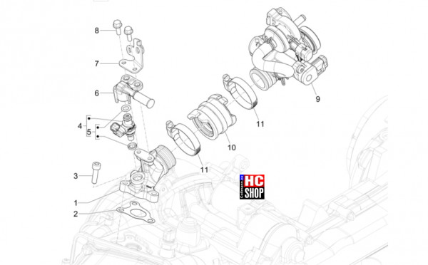 Vespa Primavera 50 TECH E5 - Motor - Drosselkörper-Einsprtzdüse-Ansaugstutzen