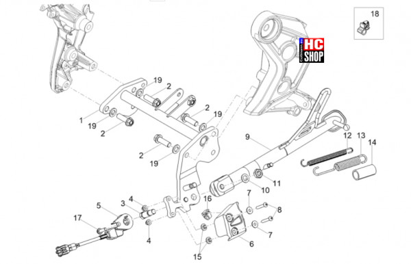 Moto Guzzi V85 TT Strada E5 - Fahrgestell-Karosserie - Hauptständer