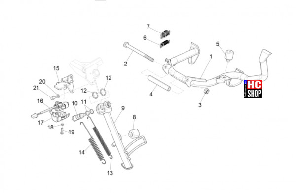 Vespa GTS 125 E5 Super-Super Sport-Super Tech - Fahrgestell-Karosserie - Kippständer