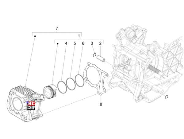 VESPA Sprint 50 E5 Motor Einheit Zylinder-Kolben-Kolbenbolzen