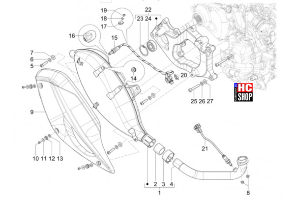Piaggio MP3 310 HPE Sport E5+ - Motor - Auspufftopf