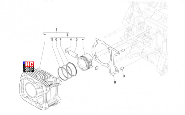 Vespa Primavera 125 TECH E5 - Motor - Einheit Zylinder-Kolben-Kolbenbolzen