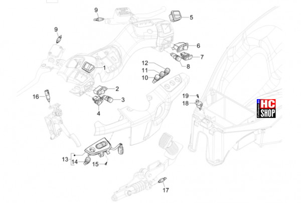 Piaggio MP3 310 HPE Sport E5+ - Elektrische Anlage - Wechselschalter-Umschalter-Druckschalter