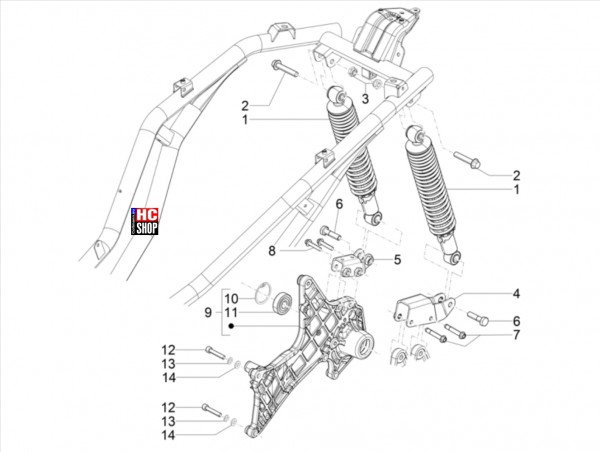 Beverly 300 HPE E5 Radaufhängungen hinten Stoßdämpfer