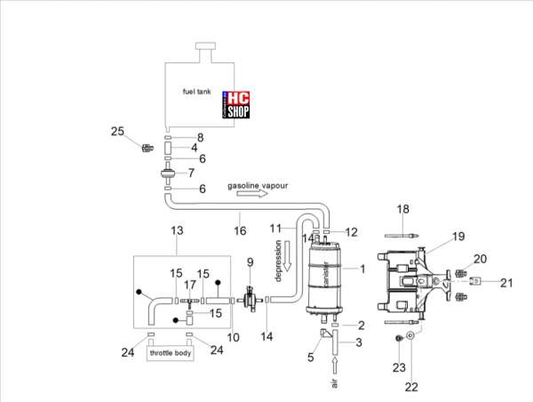 Aprilia Tuono 660 4T 8V E5 Tank - Benzindampfrück.-Anlage
