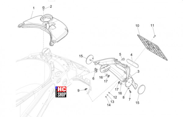 Vespa Primavera 50 TECH E5 - Fahrgestell-Karosserie - Hinterabdeckung-Kotflügellappen