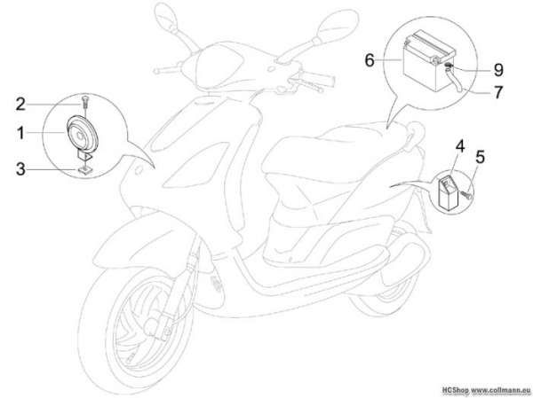 Piaggio Fernschalteren - Batterie - Hupe Fly 50 4T