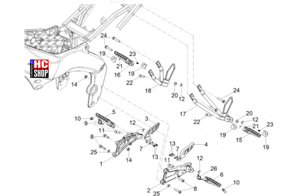 Aprilia RS 125 E5+ - Fahrgestell-Karosserie - Fußrasten