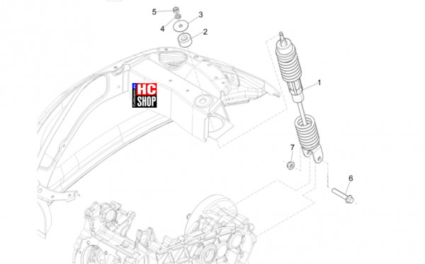 Vespa Primavera 50 TECH E5 - Radaufhängungen - Hintere Radaufhängung-Stoßdämpfer