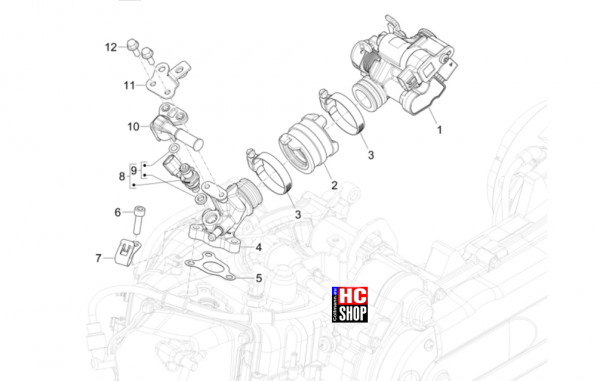 Vespa Primavera 50 E5 Officina 8 - Motor - Drosselkörper-Einspritzdüse-Ansaugstutzen