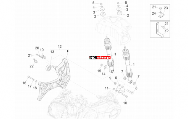Vespa GTV 300 HPE E4 ABS Radaufhängungen Hintere Radaufhängungen