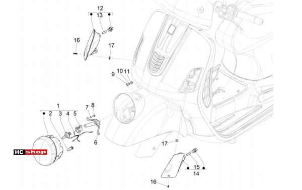 Vespa GTV 300 SEI GIORNI Elektrische Anlage Vorderleuchten