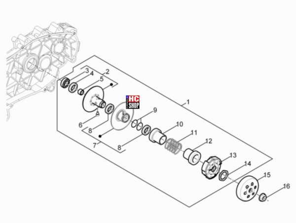 VESPA Sprint 50 E5 Motor Getriebene Riemenscheiben