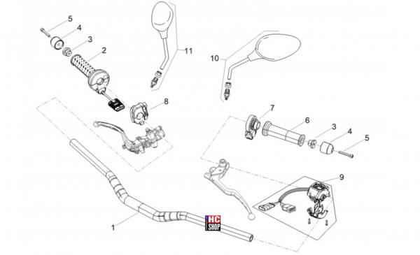 Aprilia Tuono V4 Factory 1100 E5 - Lenkstange-Schaltungen - Lenkstange-Schaltungen