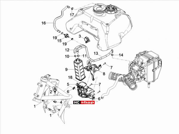 Moto Guzzi V85 TT E4 Tank Benzindampfrückf.-Anlage