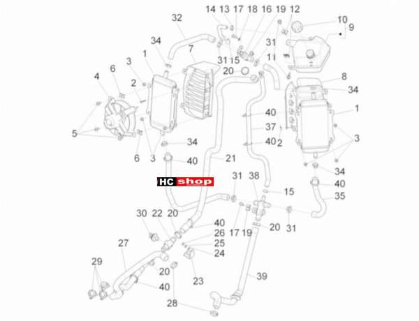 Vespa GTV 300 SEI GIORNI Fahrgestell Kühlungsanlage