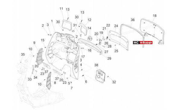 Vespa GTV 300 SEI GIORNI Fahrgestell Vorderes Handschuhfach