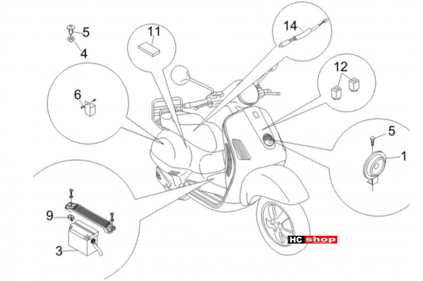 Vespa LX 50 4T Elektrische Anlage Fernschalter