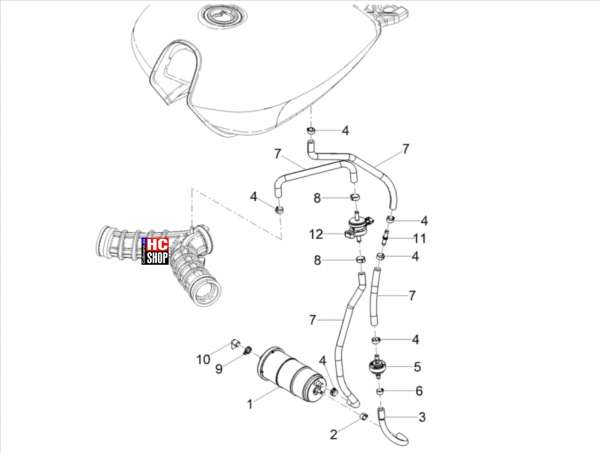 Moto Guzzi V9 Roamer E5 Tank Benzindampfrückf.-Anlage
