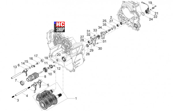 Moto Guzzi V100 Mandello Wind Tunnel E5+ - Motor - Schaltgetriebe-Schaltgabel
