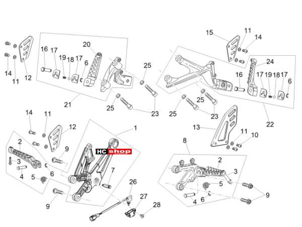 Aprilia RSV 4 1000 RF E4 ABS Rahmen Fußrasten