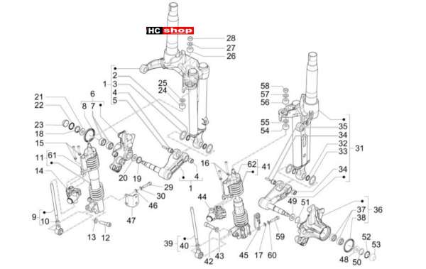 Piaggio MP3 350 Sport E4 ABS Radaufhängungen Gabelkomponenten (Mingxing)
