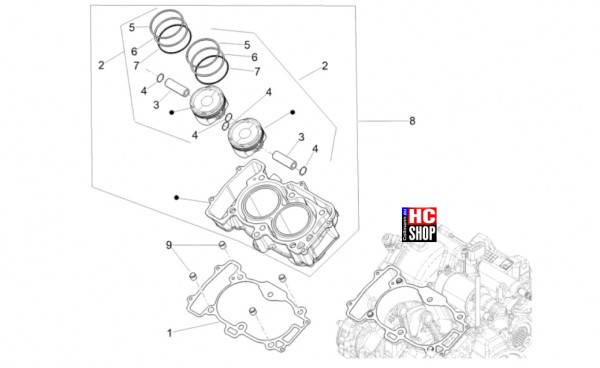 Aprilia RS 457 8V E5 - Motor - Zylinder-Kolben