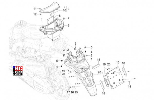 Piaggio Liberty 125 iget E5+ - Fahrgestell-Karosserie - Hinterabdeckung-Kotflügellappen