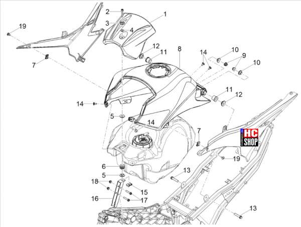 Aprilia RS 125 Replica ABS E5 Aufbau Tankabdeckung