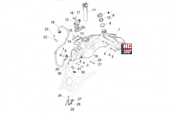 Vespa GTS 125 E5 Super-Super Sport-Super Tech - Fahrgestell-Karosserie - Kraftstofftank