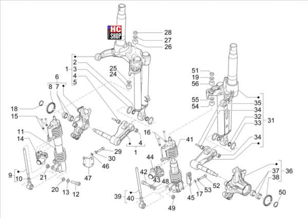 Piaggio MP3 530 hpe Exclusive E5 Radaufhängungen Gabelkomponenten (Mingxing)