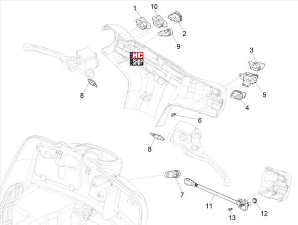 Vespa GTS 300 SUPER hpe E5 Elektrische Anlage Wechselschalter - Umschalter - Druckschalter - Schalte