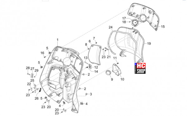 Vespa Primavera 125 TECH E5 - Fahrgestell-Karosserie - Vorderes Handschuhfach-Schild Rückseite