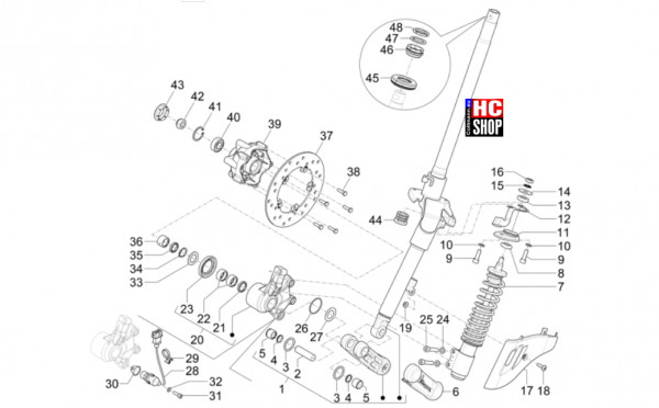 Vespa Primavera 50 TECH E5 - Radaufhängungen - Gabel-Lenkerleitung-Steuersatz