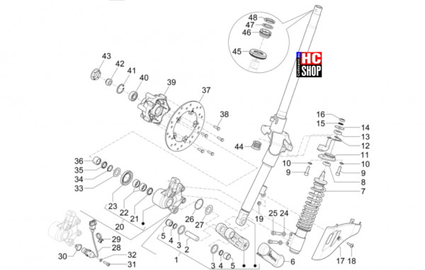 Vespa Primavera 50 E5 Officina 8 - Radaufhängungen - Gabel-Lenkerleitung-Steuersatz