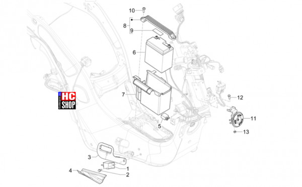 Vespa Primavera 125 TECH E5 - Elektrische Anlage - Fernschalter-Betterie-Hupe