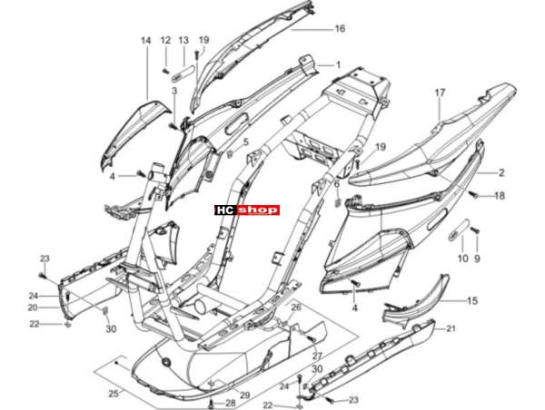 Piaggio NRG 50 2T E4 - Fahrgestell Seitenabdeckung