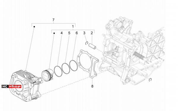 Vespa Primavera 50 4T E5 Motor Einheit Zylinder-Kolben