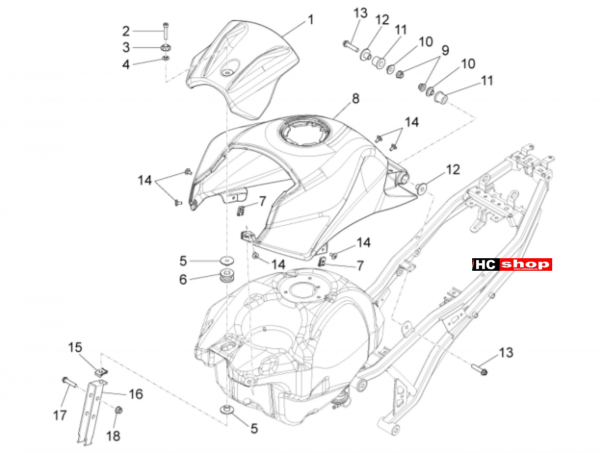 Aprilia RS 125 Replica 4T E4 ABS Aufbau Tankabdeckung