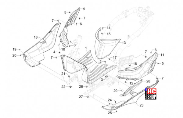 Piaggio Liberty 125 iget E5+ - Fahrgestell-Karosserie - Mittlere Verkleidung-Fußraster