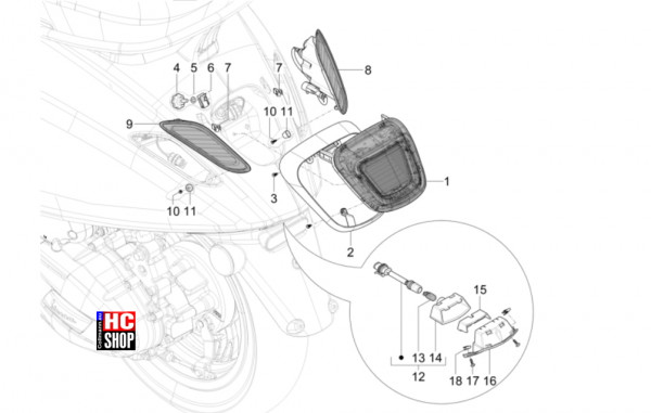 Vespa Primavera 50 E5 Officina 8 - Elektrische Anlage - Hinterleuchten-Blinkleuchten
