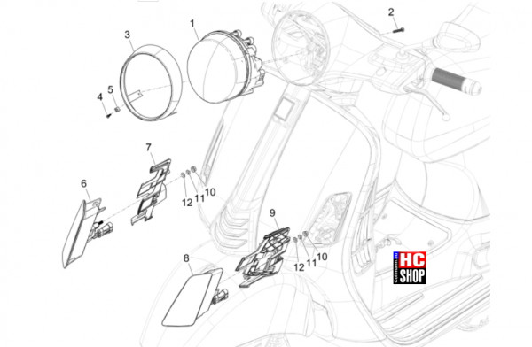 Vespa GTS 125 E5 Super-Super Sport-Super Tech - Elektrische Anlage - Vorderleuchten-Blinkleuchten