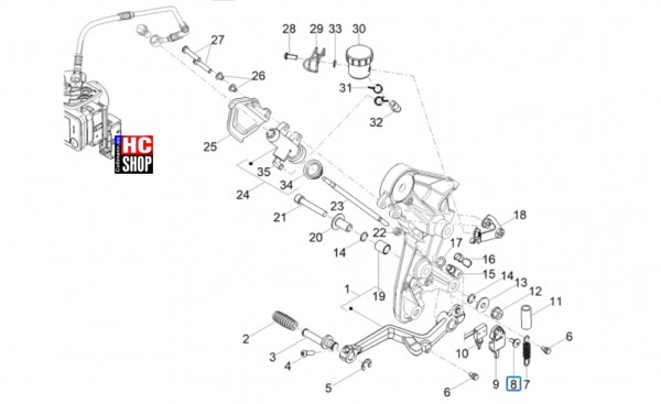 Moto Guzzi V85 TT E5 - Bremsanlage - Hinterradbremspumpe