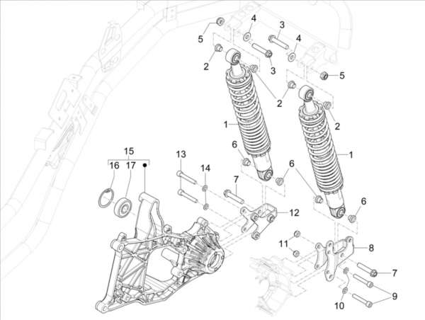 Piaggio MP3 530 hpe Exclusive E5 Radaufhängungen Hintere Radaufhängung - Stoßdämpfer