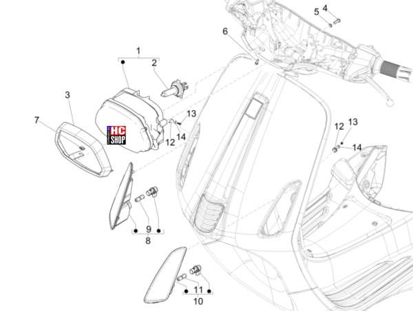 Vespa Sprint 125 ABS E5 Elektrische Anlage Vorderleuchten - Blinkleuchten