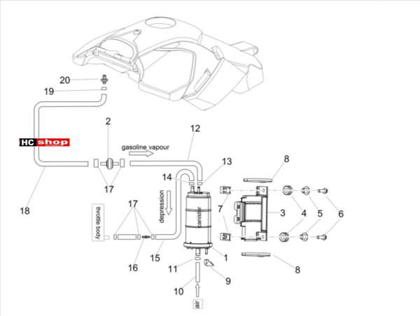 Aprillia Dorsoduro 900 E4 ABS Tank Benzindampfrückführanlage