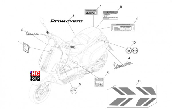 Vespa Primavera 50 TECH E5 - Fahrgestell-Karosserie - Plaketten-Verzierungen